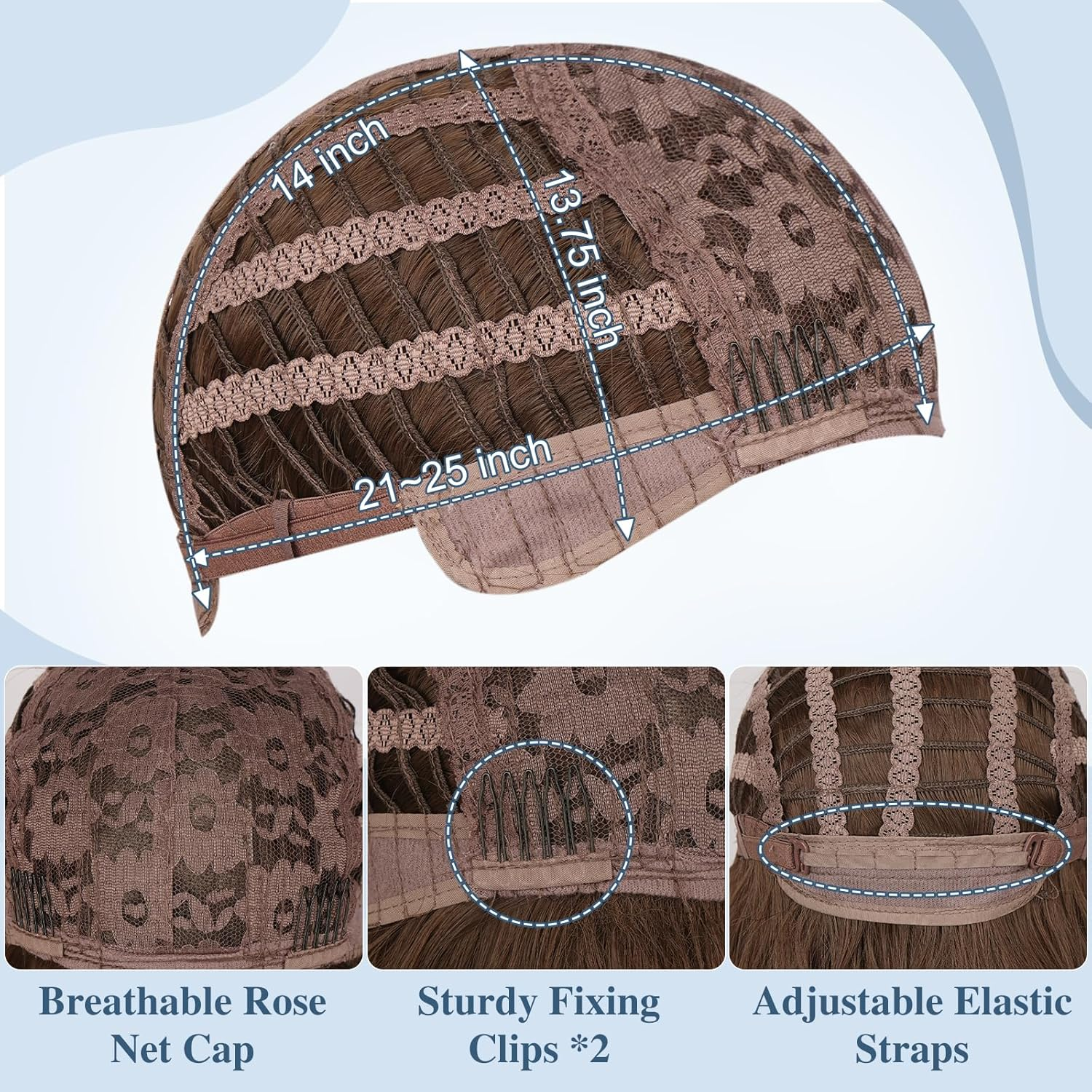 BARSDAR 46 Cm Medium Long Wavy Brown Wig with Fringe, Wig with Fringe for Women, Curly Wavy Heat Resistant Synthetic Shoulder Length Wig Cosplay Party - Light Chocolate Brown image number 3