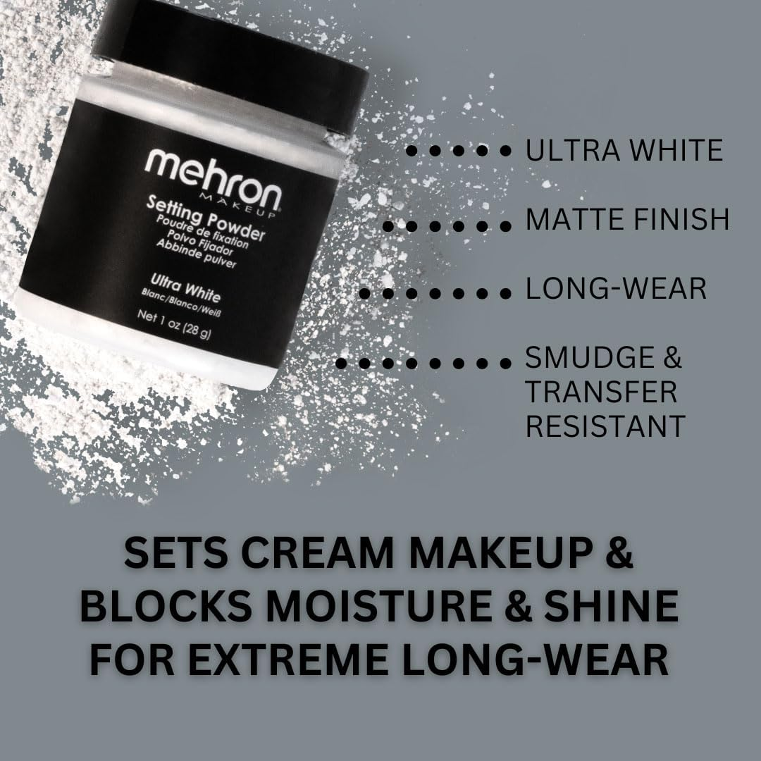 Mehron Makeup Setting Powder | Loose Powder Makeup | Loose Setting Powder Makeup Perfect for Halloween 1 Oz (28 G) (Ultra White) image number 5