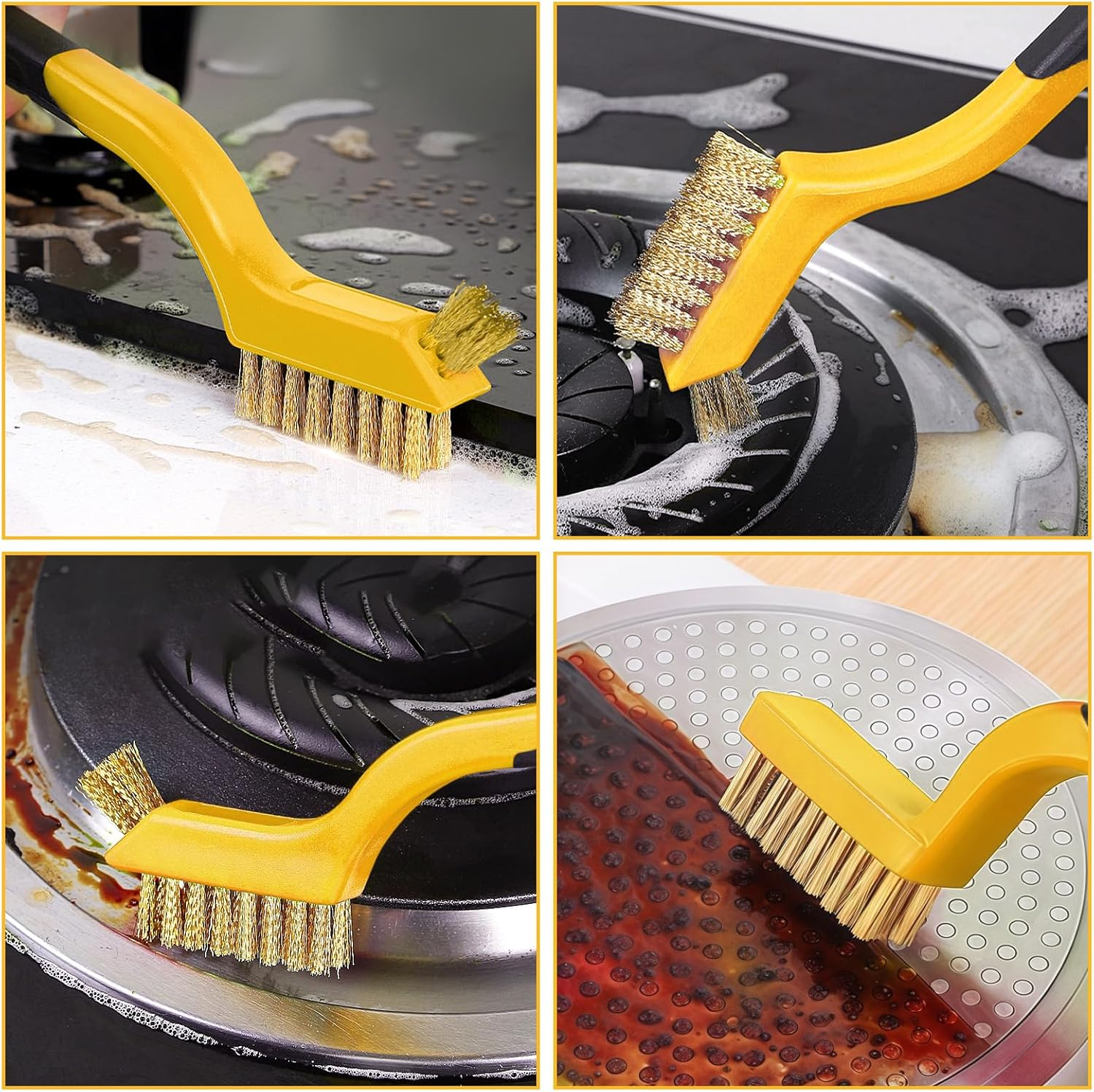 3-Pack 7'' Copper Plated Steel Wire Brush Set,Multi-Use Dual Head and Curved Handle Grip,Wire Cleaning Brush for Toilet,Kitchen, Bathroom Etc image number 3