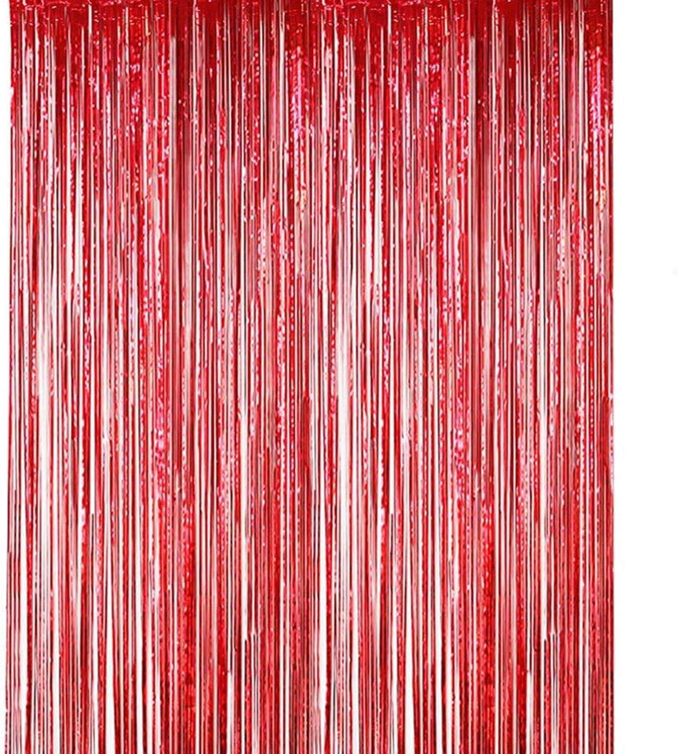 2 Pack Red Streamers Metallic Fringe Tinsel Curtain Backdrop Foil Fringe Birthday New Year Christmas Party Decoration Supplies Easy to Install Compatible with Door or Wall&ndash;Ruibex - Red image number 6