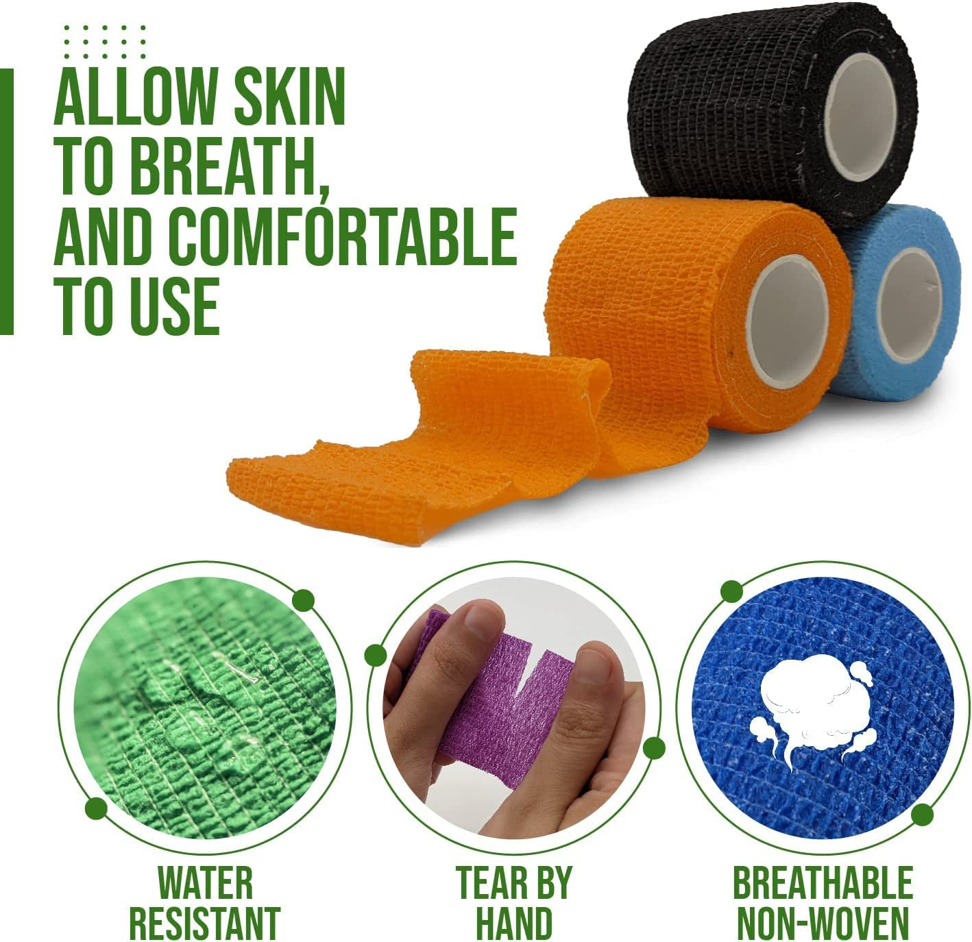 Pet Self Adhesive Bandage,12 PCS Vet Wrap Bulk,Waterproof Self Adherent for the People or the Pet(Cat, Dog, Horse and so One) image number 3