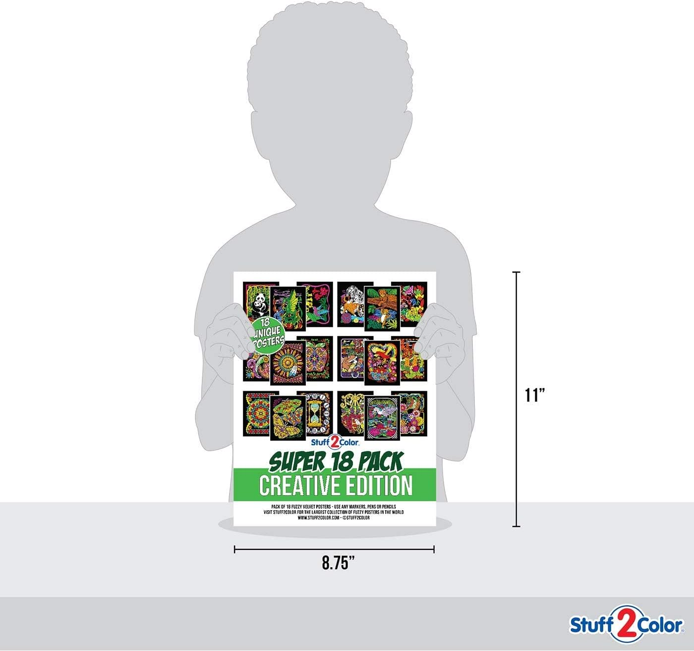 Stuff2Color Super Pack of 18 Fuzzy Velvet Coloring Posters (Creative Edition)(8 X 10) image number 6