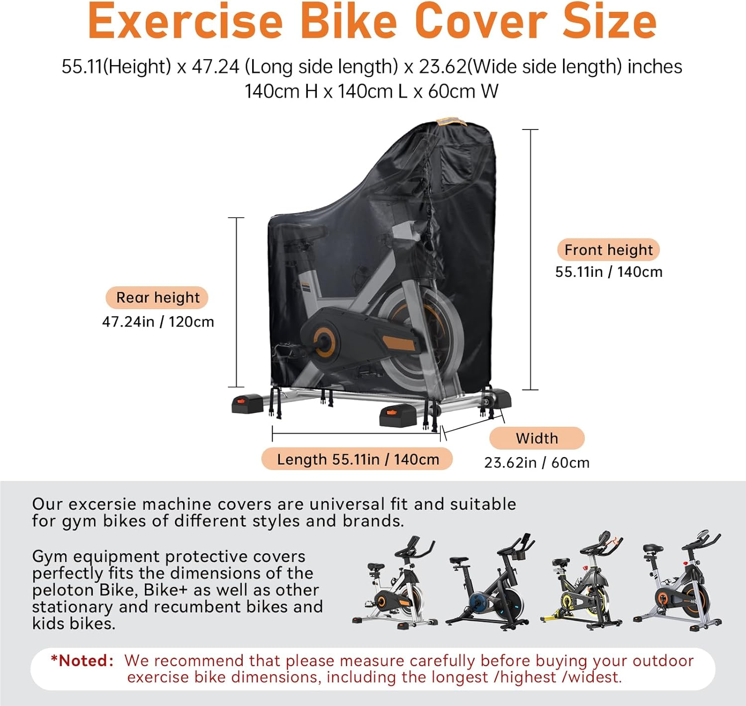 Exercise Bike Cover, Waterproof, 420D Oxford Spinning Bike, Indoor Dustproof Protective Cover, Uv-Resistant, Universal Exercise Bike Protective Cover with Waterproof Strips and Ventilation Opening image number 6