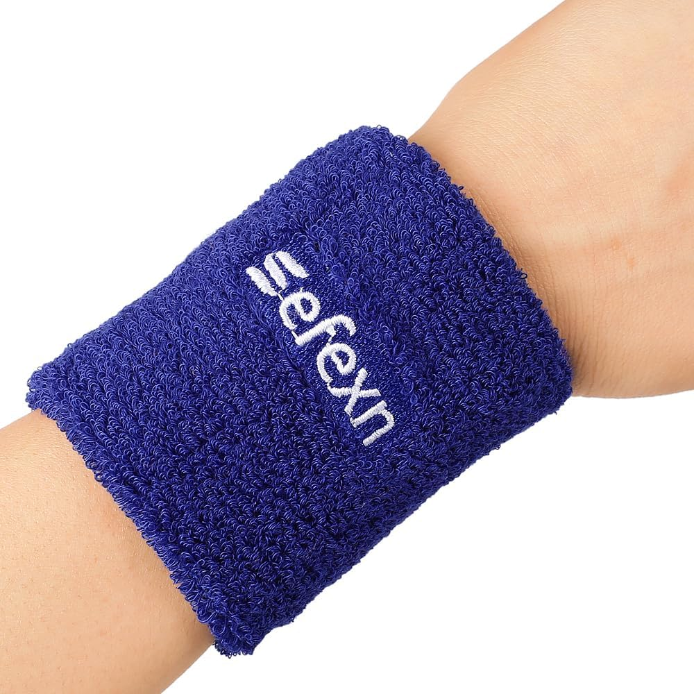 2 PCS Sports Sweatbands for Men & Women - Moisture Wicking Cotton Terry Wristbands for Gym, Running, Tennis, Basketball, Workout - White image number 3