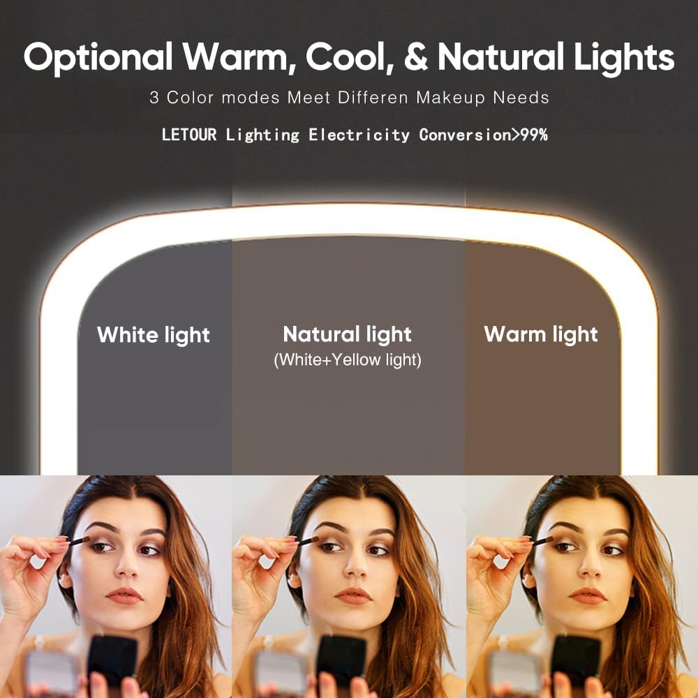 LETOUR Makeup Mirror with Light - 3 Modes Tabletop Mirror with Swivel Touch Dimming for Dressing & Makeup (Square) image number 5