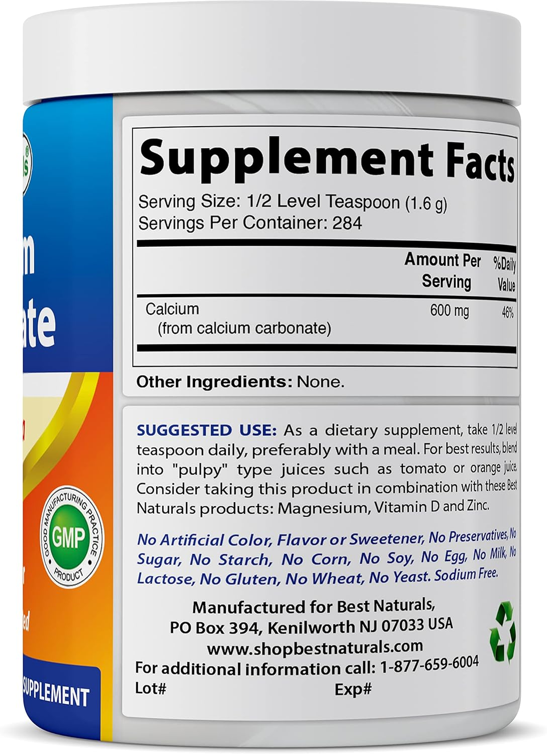 Best Naturals Calcium Carbonate Powder 1 Pound - Food Grade (16 OZ (Pack of 3))