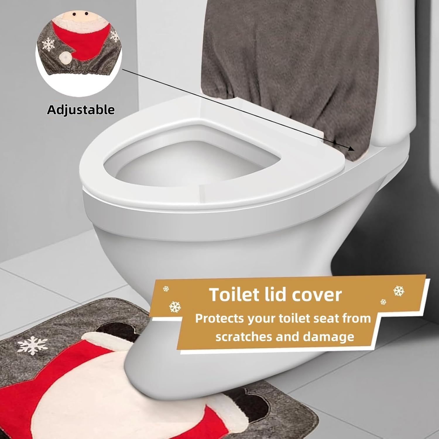 1 Piece Christmas Toilet Seat Cover Set, Bathroom Decor with Santa Design, Red Toilet Rug Mat and Tank Cover for Holiday Home Decorations image number 4