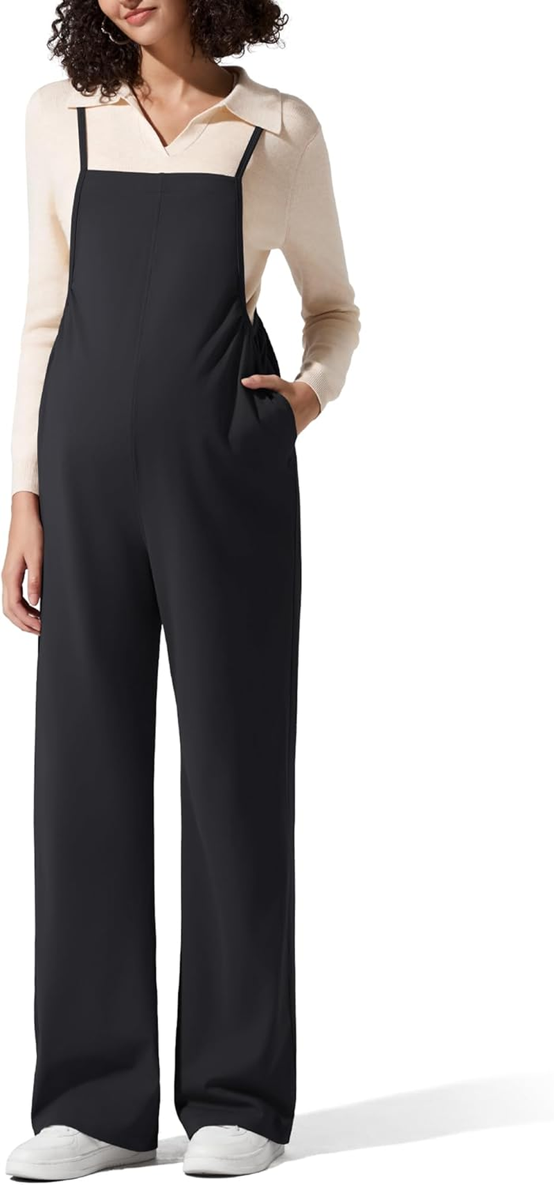 G4Free Maternity Jumpsuits Adjustable Strap Overalls Pregnancy Wide Leg Rompers with Pockets image number 4