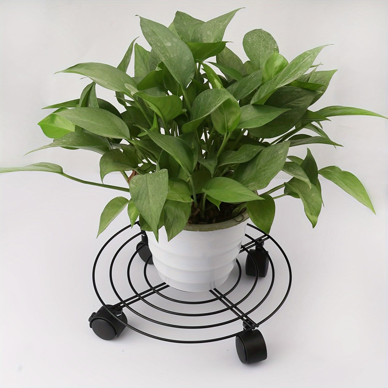 Iron Wire Rolling Plant Stand with Locking Wheels &ndash; Heavy-Duty Metal Flower Pot Dolly, Rustproof and Ideal for Indoor & Outdoor Use, 4 Pack