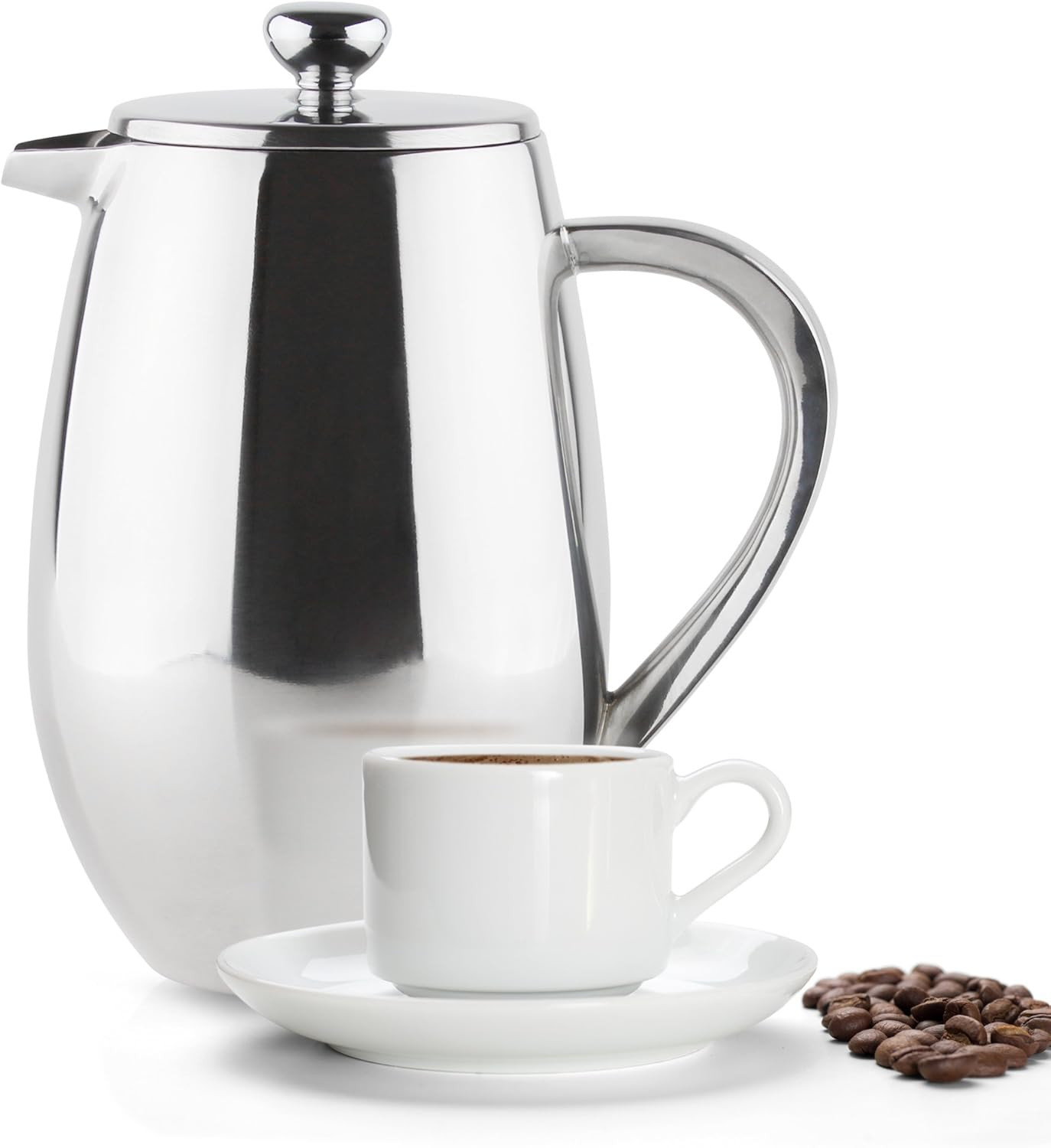 Caf&eacute; Ole 8 Cup Double Walled Bellied Cafetiere Coffee Maker, Mirror, 1 Litre image number 4
