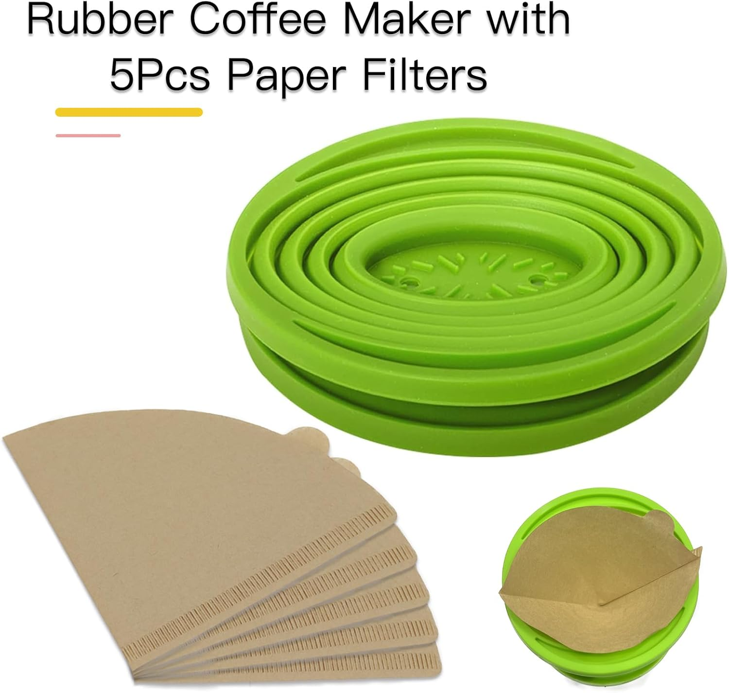 Collapsible Coffee Maker Filter, Reusable Coffee Dripper, Rubber Coffee Maker with 5Pcs Paper Filters, for Home, Camping, Travel, Office image number 3