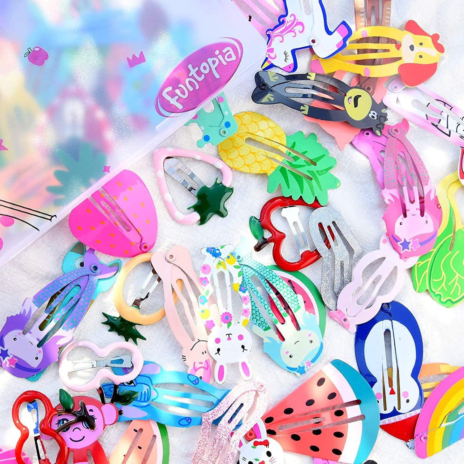 Girls Hair Clips Toddlerbarrettes, 80 Pcs Lovely Animal Fruit Printed Pattern Metal Snap Hair Clips Cartoon Design Hairpins for Kids Teens Pets (Cartoon Animal) image number 1