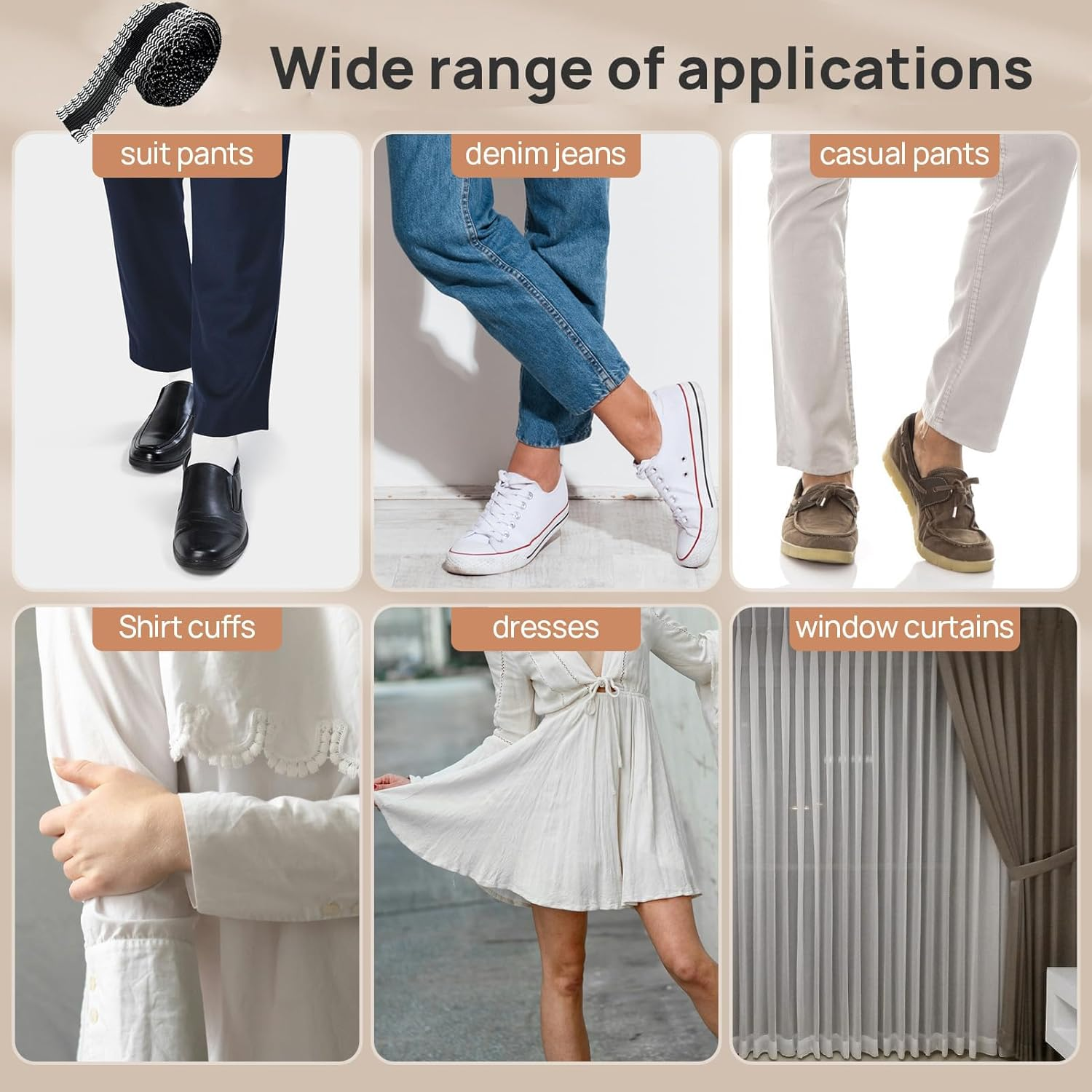 Iron-On Instant Hem Tape 25Mm X 5M for Trousers & Jeans, No-Sew Permanent Hemming, Washable Adhesive for Pants Alterations - Black image number 2