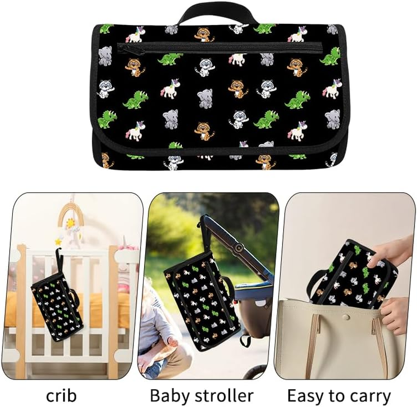 Changing Pad and Nappy Bag Set - Easy to Use - Sleek Waterproof Design - Fits in Back Packs, Prams Etc Easily - Portable Newborn Baby Care Essentials (Black) - Black image number 4
