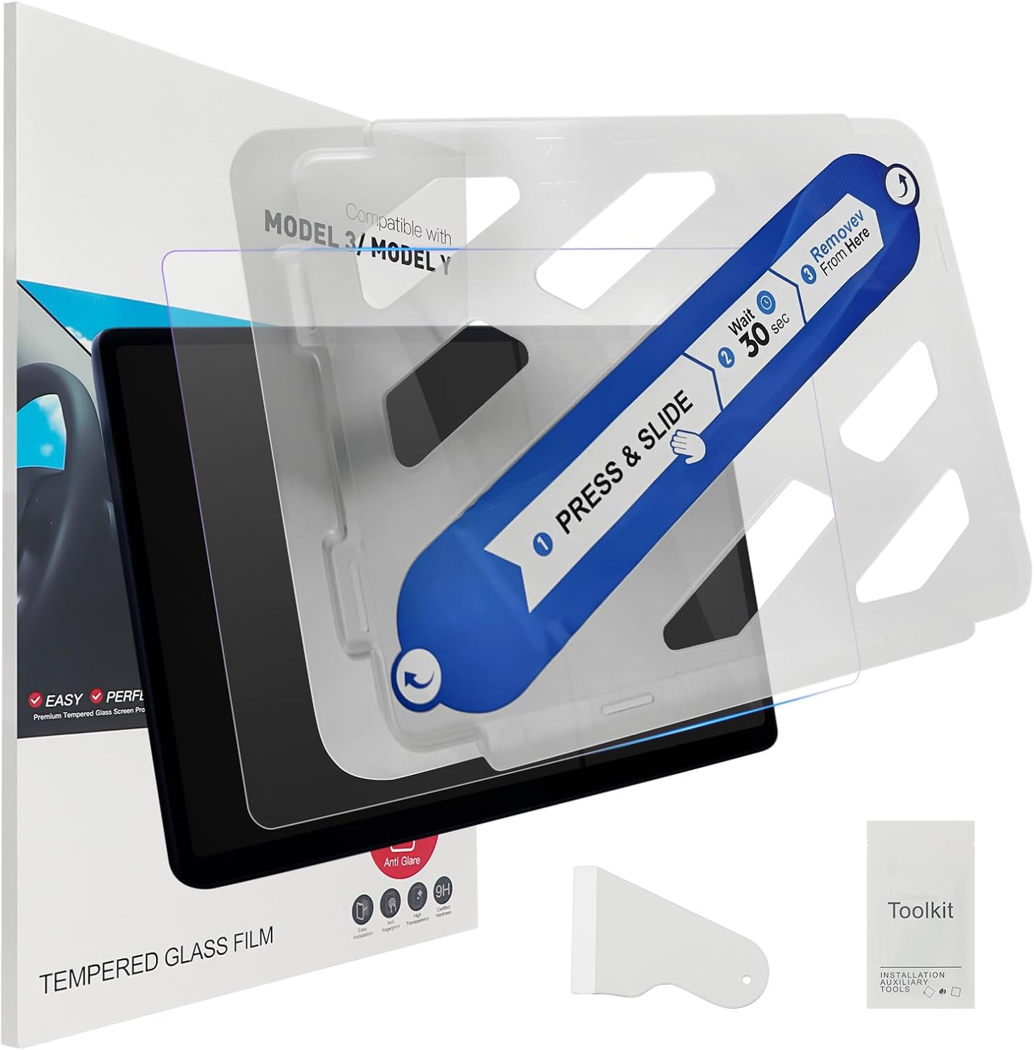 Screen Protector for Tesla Model Y 2021-2024 Model 3 2021-2023 with Precise Alignment Film Tools, Anti-Scratch High-Hardness Ultra Clear Tempered Glass Protection Seamlessly Integrates with the Tesla 15" Centre Touchscreen image number 4