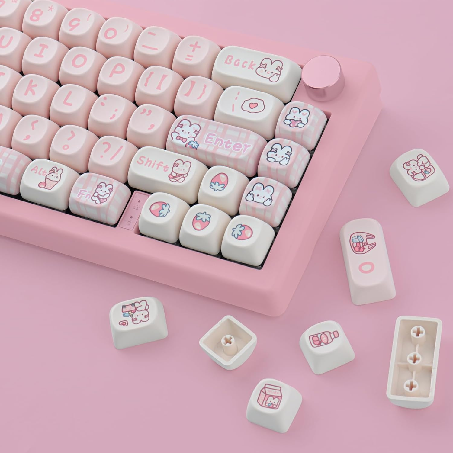 TYRIXKI PBT 148 Keys Cute Keycaps Dye-Sublimation Bunny Keycaps Set MOA Profile for Cherry Gateron MX Keys Mechanical Keyboards - Cats Eat Fish image number 2