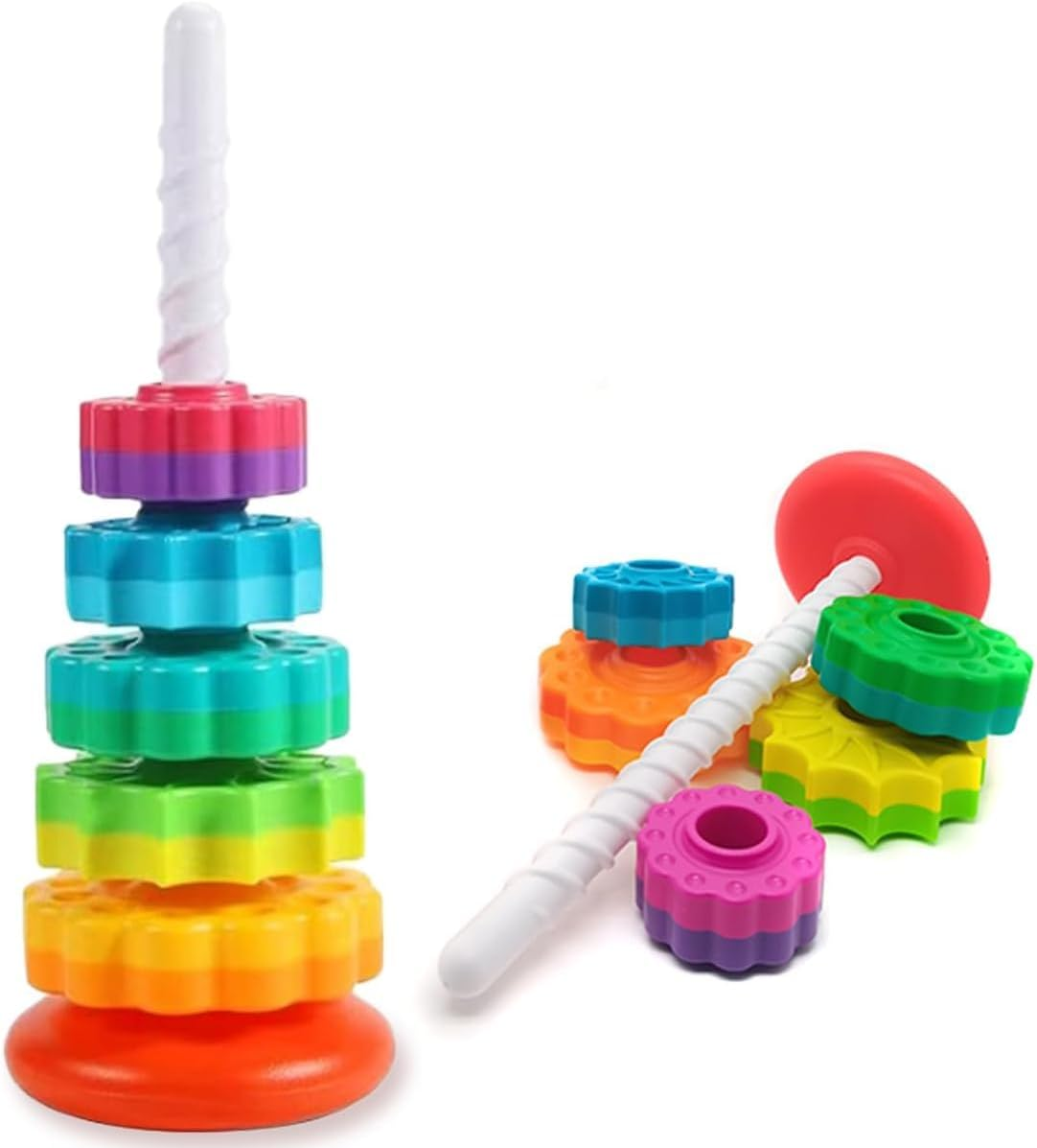 Limcryspp Rotating Rainbow Stacking Toy for Toddlers, Suitable for 1-3 Years Old, 6-12 Months Old Baby Stacking Toy, Birthday Girls and Boys, Brain Development Learning Toy image number 5