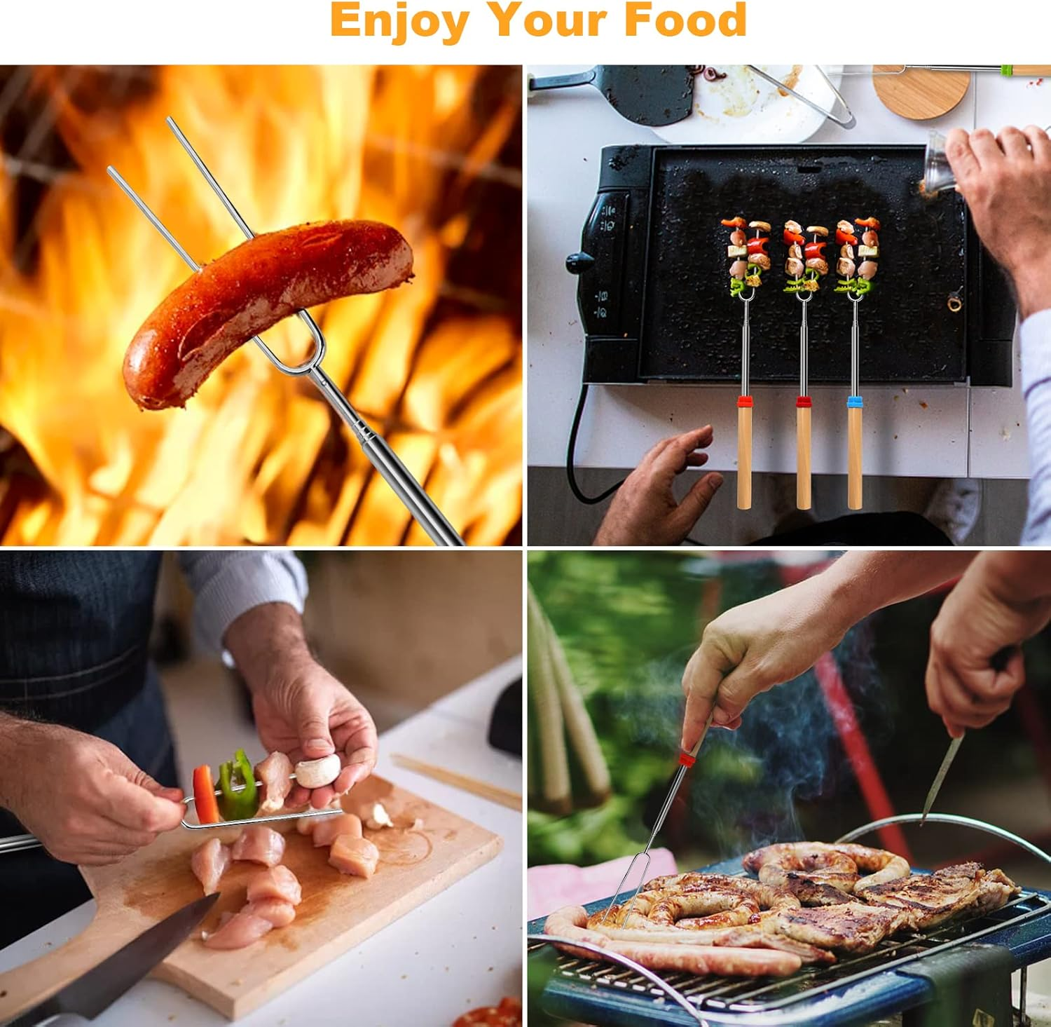 10 Pcs Marshmallow Roasting Sticks for Fire Pit Long 32Inch, Smores Sticks Skewers, Smores Kit for Fire Pit, Premium Telescoping Hot Dog Roasting Sticks for Campfire Accessories outside Camping VOPTON image number 4