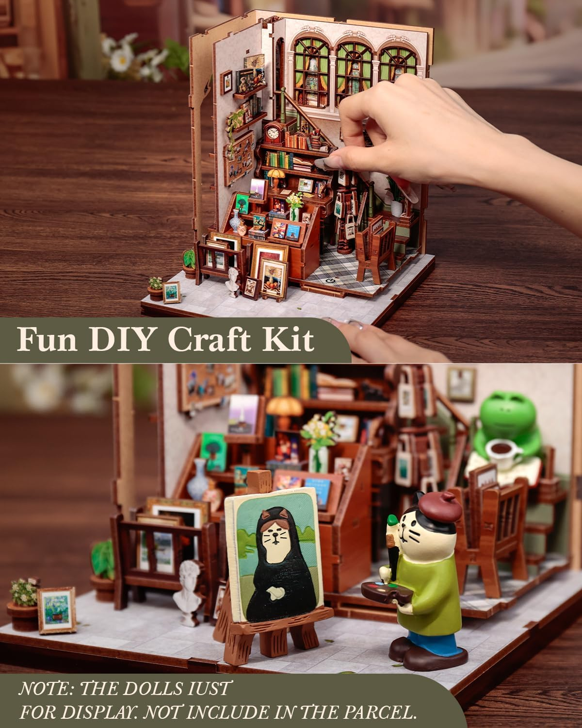 CUTEBEE Book Nook Kit - DIY Miniature House Dollhouse Kit for Adults, Library Booknook Mini House Bookshelf Decor 3D Wooden Puzzle for Family Ideal Gift (Gallery Bookstore) image number 4