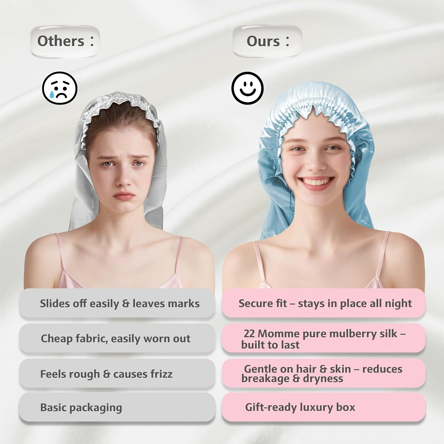 Townssilk Silk Bonnet for Sleeping, 100% 22 Momme Mulberry Silk for Women, Luxurious, Breathable, Sits Safe Overnight & Pressure Free, Ideal for Long & Curly Hair - Iceblue 32Cm image number 6