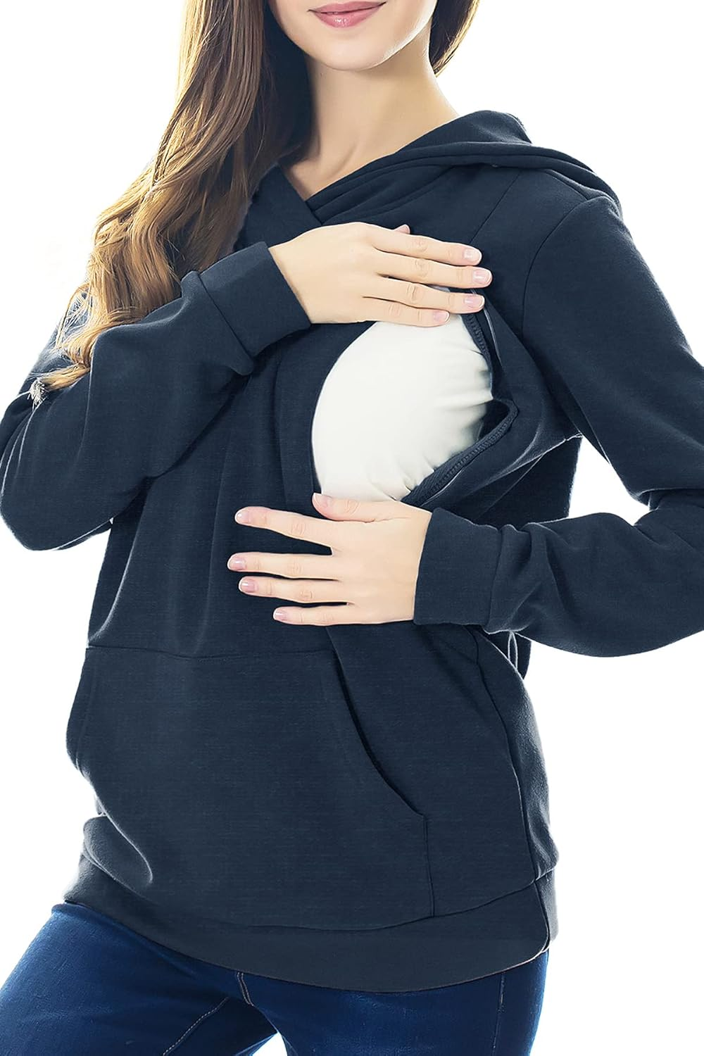 Smallshow Nursing Hoodies Fleece Maternity Sweatshirt for Breastfeeding image number 1
