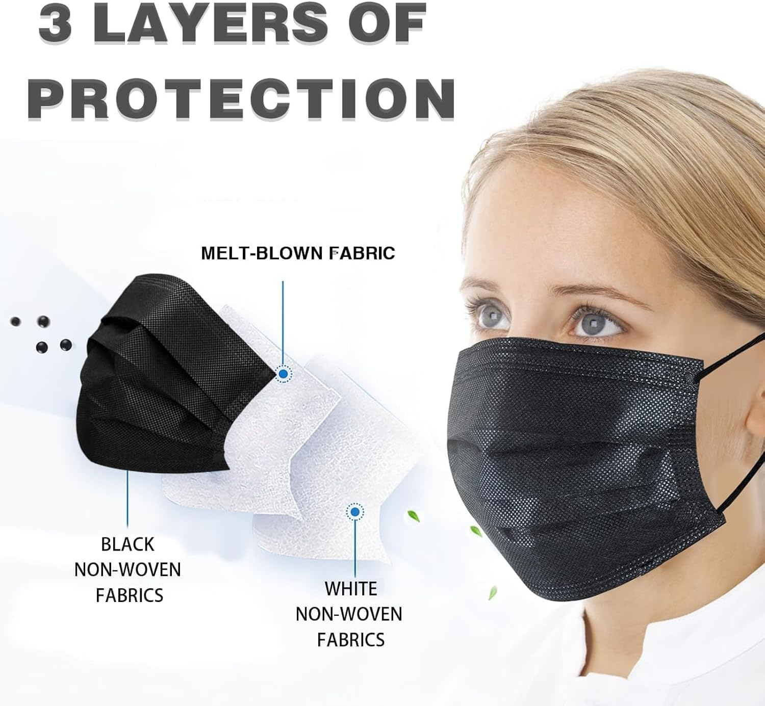 50Pcs Disposable Face Masks，3-Ply Breathable Protection Mask for Adults, Daily Use at Home, Office, School & Outdoors&zwnj; image number 2
