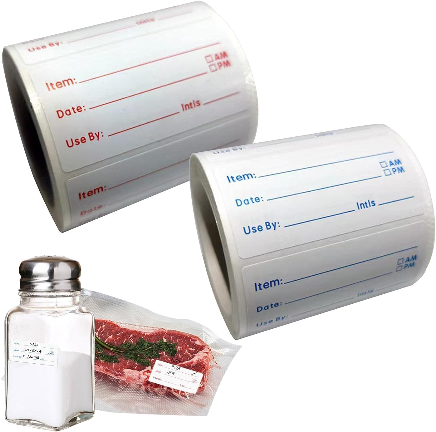 Betterjonny 2 Rolls 1000 Pieces Freezer Labels, 1 X 2 Inch Food Storage Stickers, Red & Blue, Easy to Write On image number 2