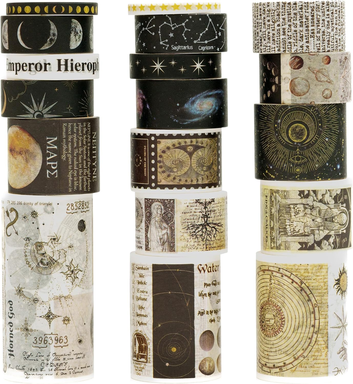 KAVI' S 18 Rolls Vintage Washi Tape Pack Retro Arts Adhesive Tapes Wide Monologue Decorative Masking Tape Sets for Craft, Kids, Scrapbook, DIY, Gift Wrapping (Universe Milky Way) image number 1