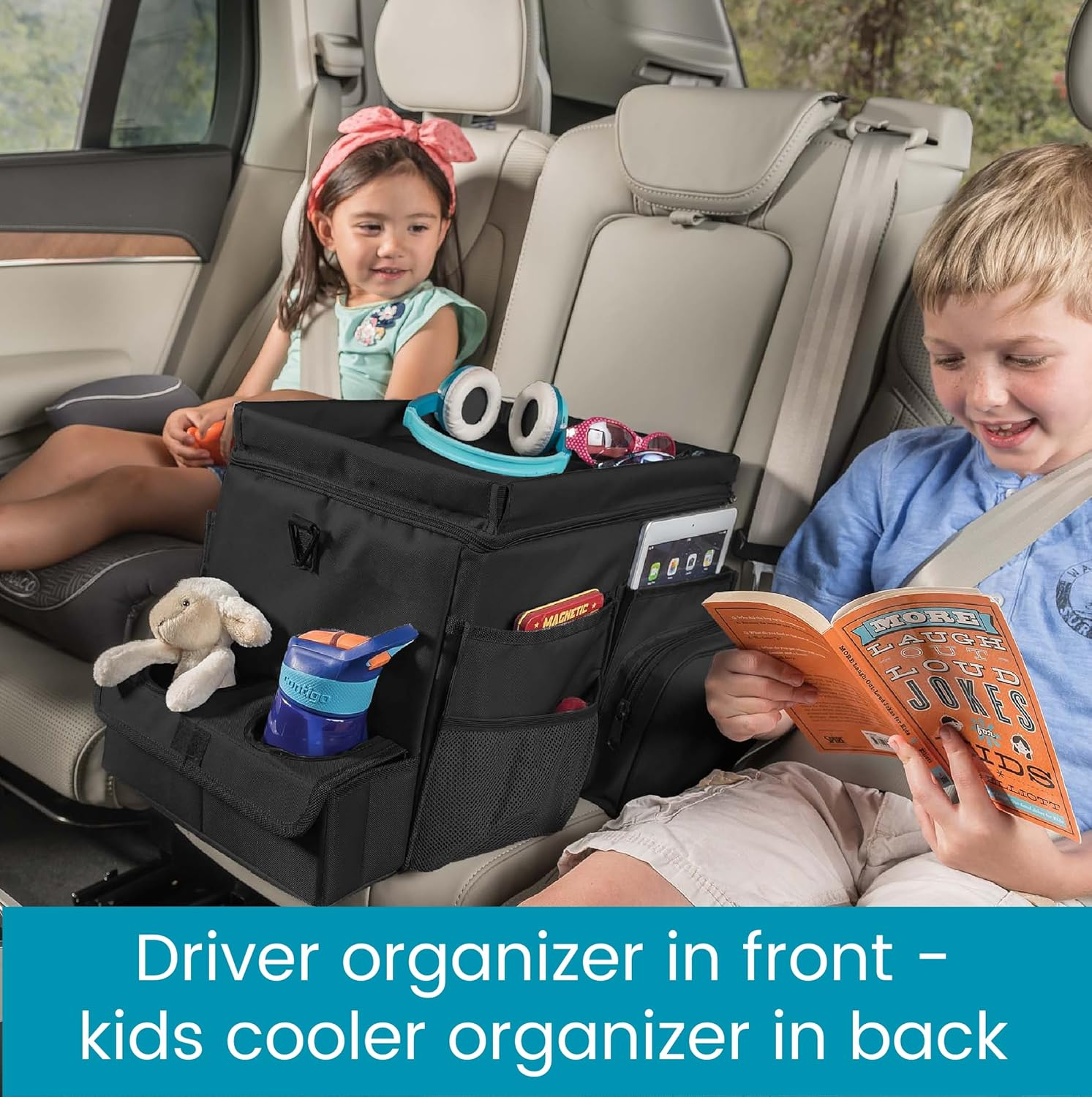 High Road Large Carhop Car Seat Organizer for the Front or Back Seat for Kids and Adults with Cup Holder Tray, Side Pockets and Cooler Compartment