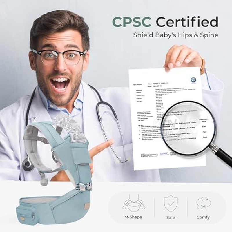 FRUITEAM Baby Carrier, 6-In-1 Baby Carrier with Waist Stool, One Size Fits All -Adapt to Newborn, Baby Hip Carrier for Breastfeeding, Infant & Toddler, Blue image number 2