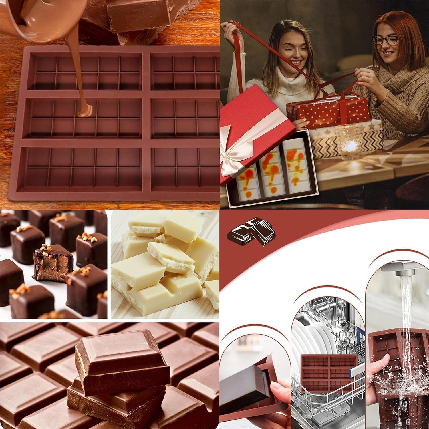 Xinghonyac 2 Pcs Chocolate Bar Mold, Non-Stick Chocolate Molds, Food Grade Silicone Deep Chocolate Bar Mold for Dubai Chocolate Bar Pistachio, Candy, Chocolate Snacks, Milk Chocolate Bar, Jelly image number 6