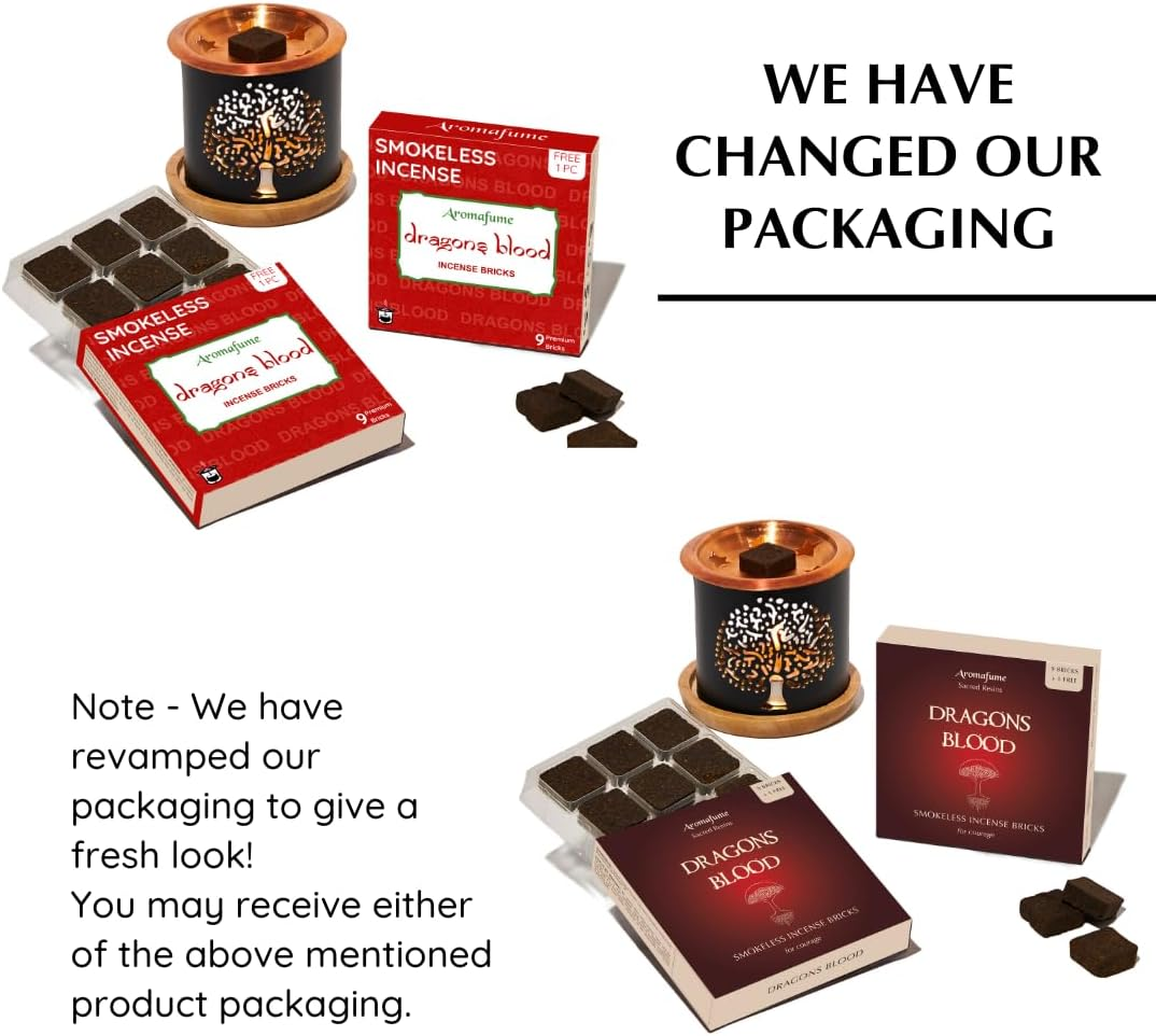 Aromafume Dragons Blood Incense Bricks (2 Trays X 9 Pieces Each) with Tree of Life Exotic Incense Diffuser Ideal for Positive Vibe Generation, Meditation, Purification, Healing & Rituals image number 2