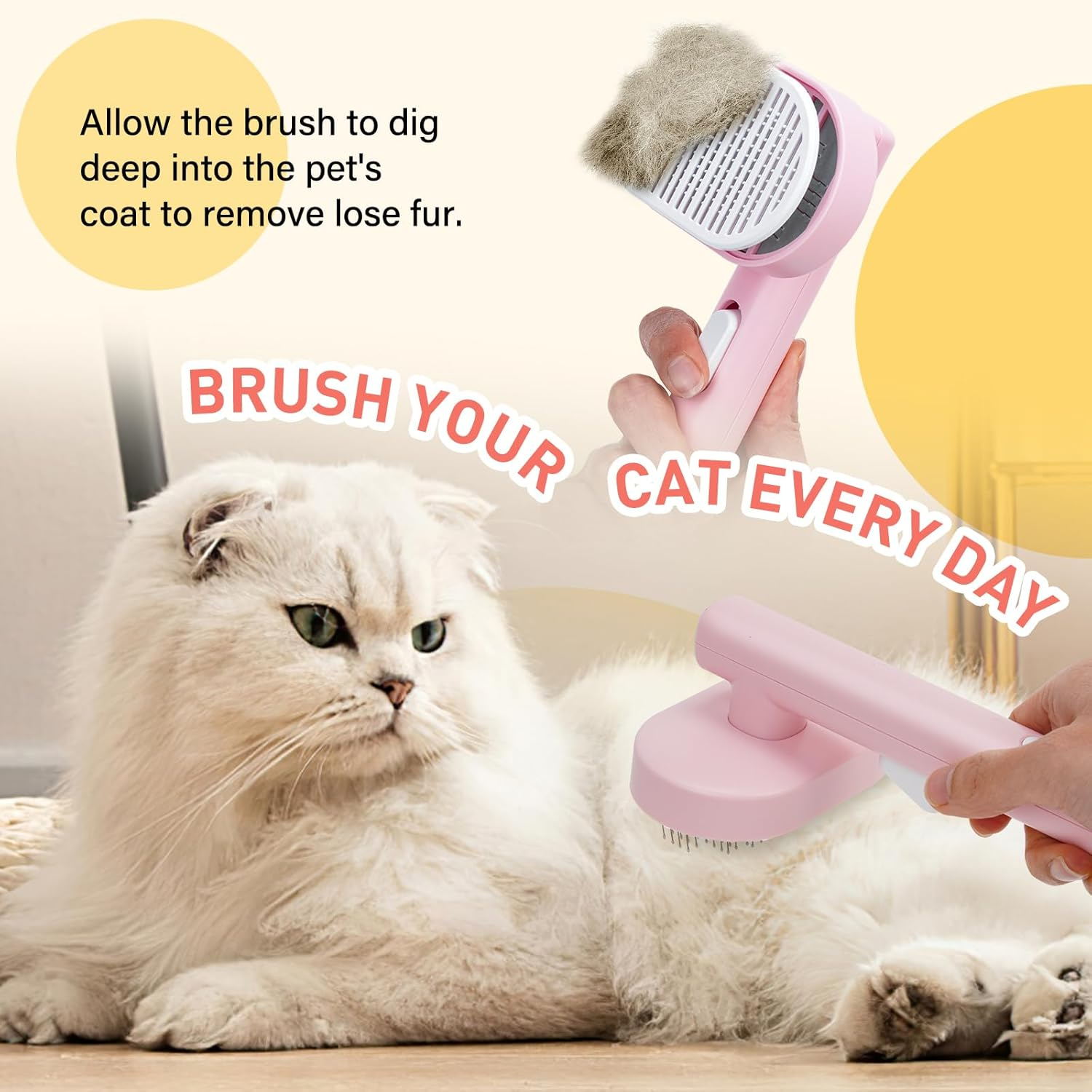 Cat Brush with Release Button,Small Animal Brushes for Indoor Cats Shedding,Cat Brush for Long or Short Haired Cats, Cat Grooming Brush Cat Comb for Kitten Rabbit Massage Removes Loose Fur,Pink image number 1