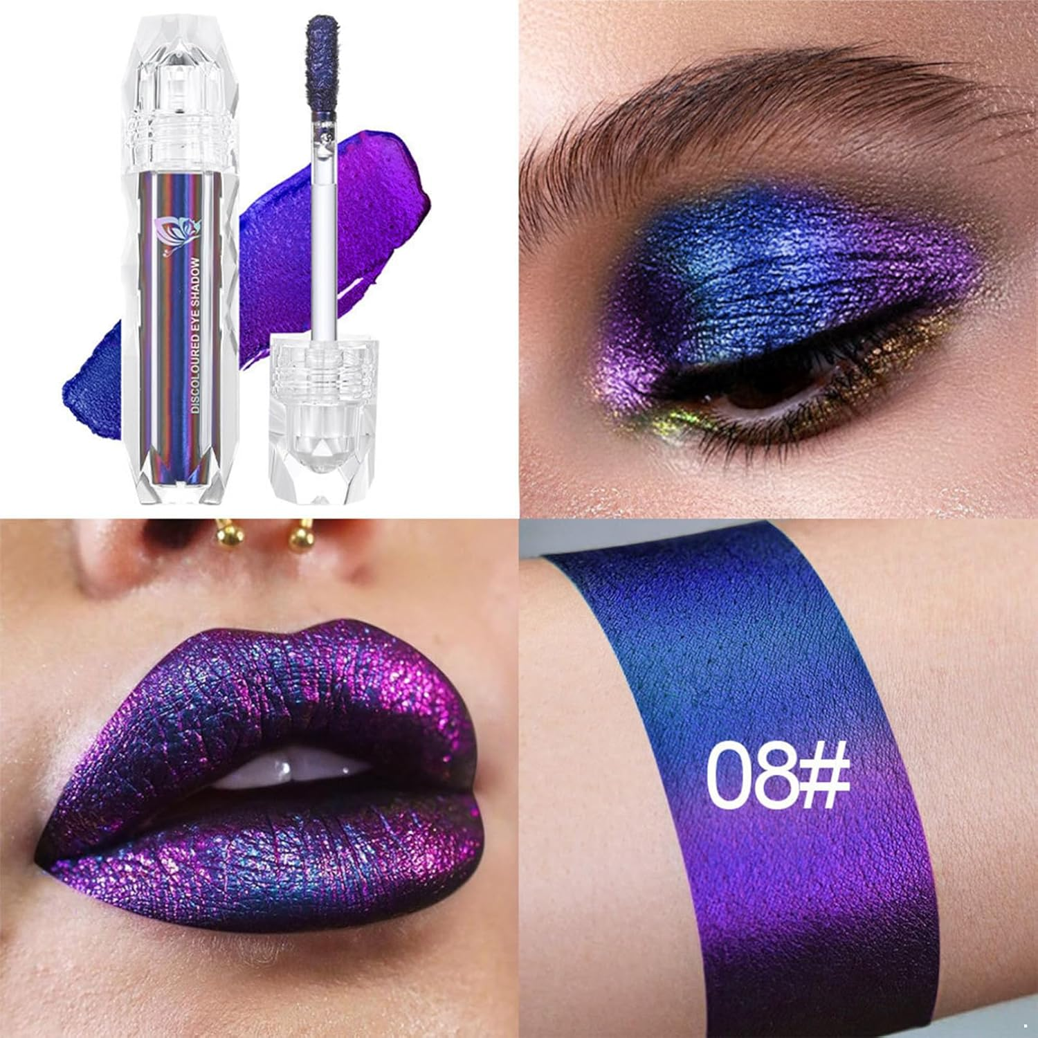 Iiniim Chameleon Color Shift Liquid Eyeshadow Pearl Metallic Shimmer Glitter Eyeshadow Makeup Waterproof Smudge Proof for Women Type I One Size image number 5