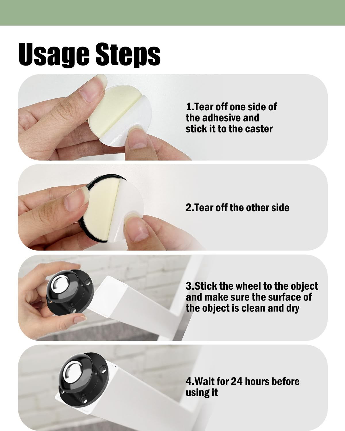 Self Adhesive Caster Wheels, Appliance Rollers for Kitchen Appliances, 1 Inch Swivel Steel Universal Wheel Appliance Sliders, 28 LBS Load Capacity per Wheel Low Profile Roller (8 PCS, Black) image number 2