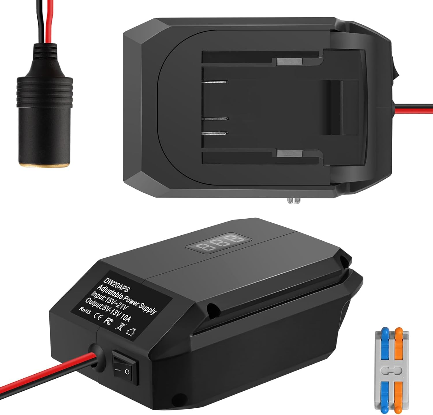 Step down Converter for Dewalt 18V to 12V Power Wheels Battery Adapter, 5V-13V Buck Converter Regulator, DIY Charger Converter Power Station with Cigarette Lighter for RC Cars, Robotics