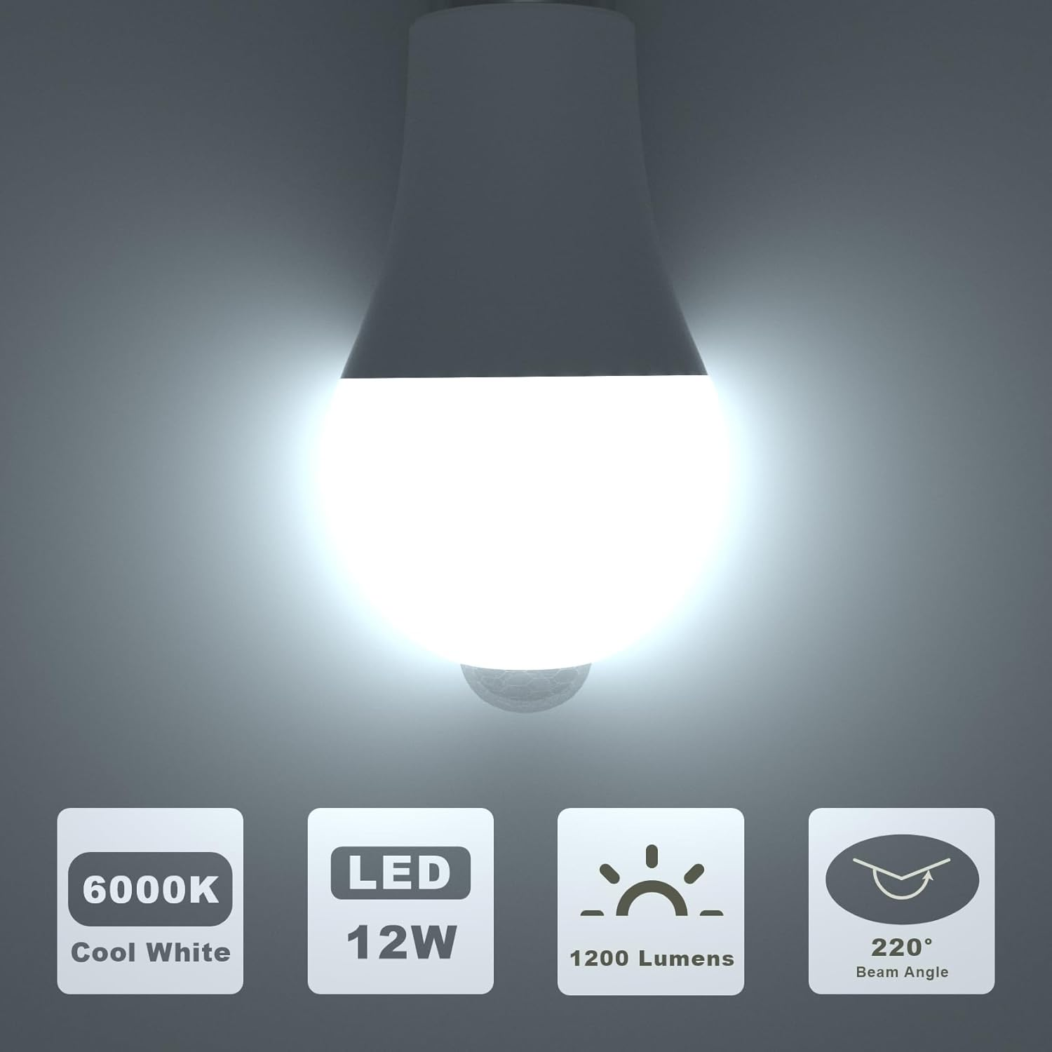 LUTW Motion Sensor Light Bulb, 12W E27 Screw Bulb Cool White 6000K, Equivalent to 100W Incandescent, 900LM Auto On/Off Indoor Outdoor Security LED Bulb for Garage, Stairs, Hallway Basement, 2 Pack