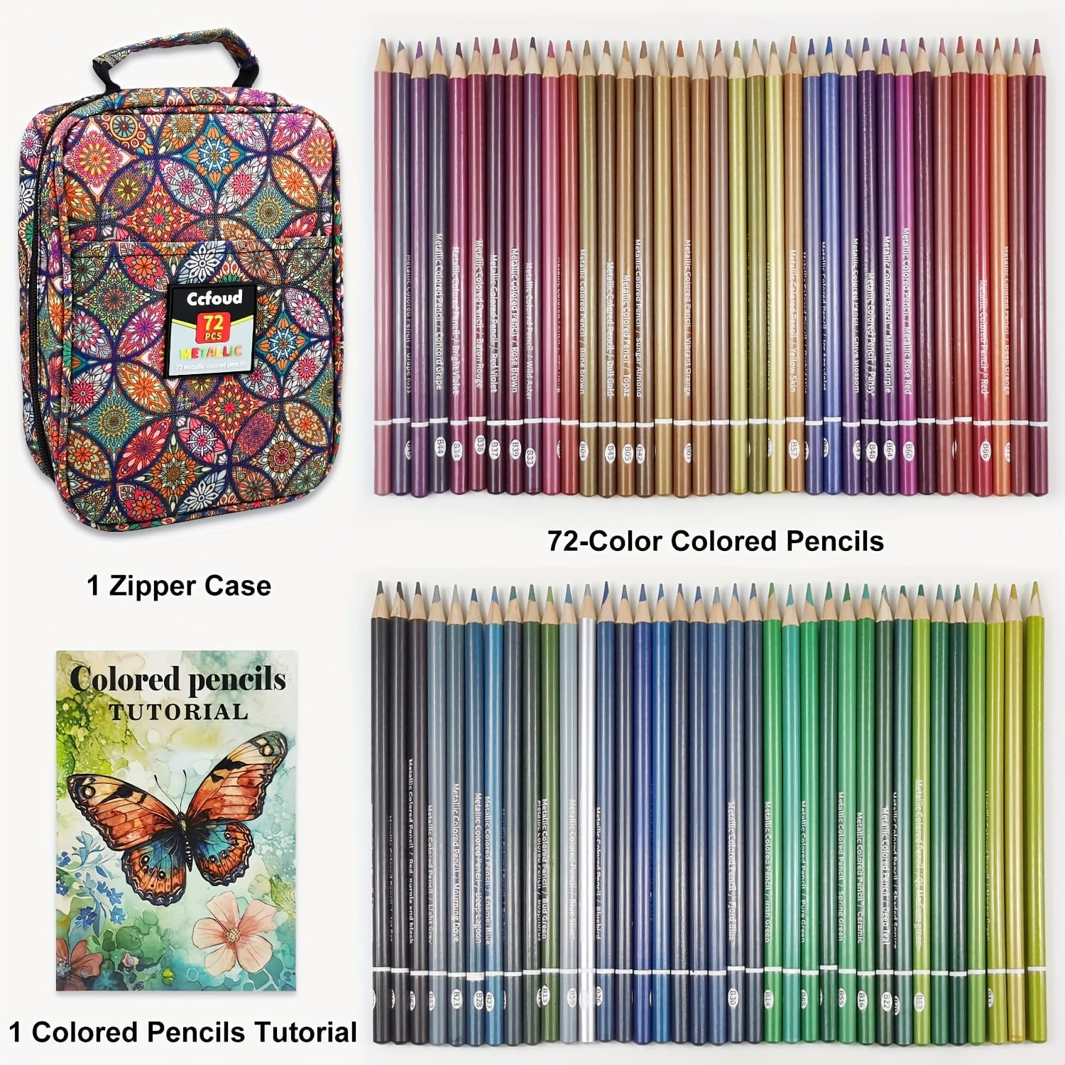 Colouring Pencils,72 Metallic Coloured Pencils Set,Zipper Travel Case,Soft Core,Ideal for Drawing Sketching Shading,Art Supplies for Beginners image number 2