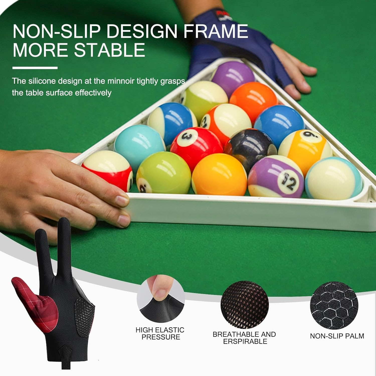 Anti Slip Billiard Glove 3 Fingers | Professional Pool Gloves Billiards | 3 Fingers Pool Gloves Billiards Left Hand Glove for Women Men Billiard Shooters Sport image number 7