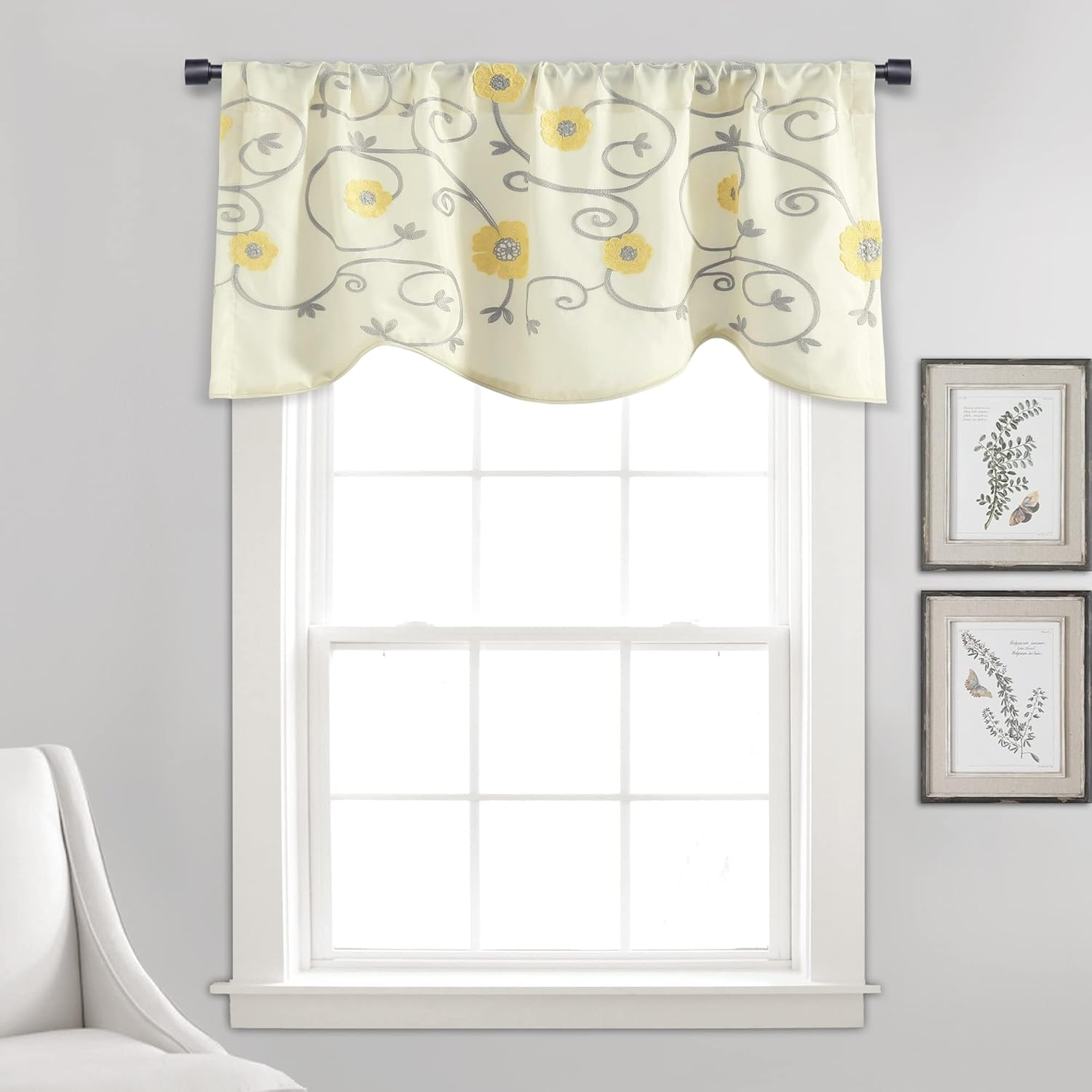 Lush Decor Royal Garden Valance Floral Window Kitchen Curtain (Single), 42&rdquo;W X 18" L, Yellow