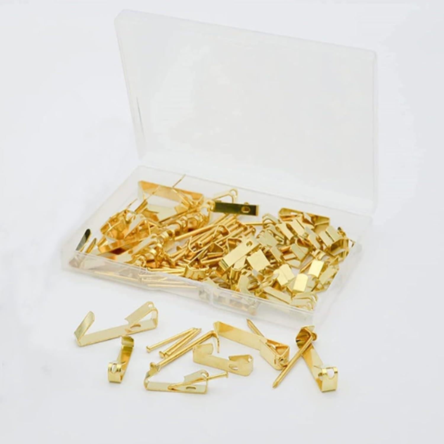 Roczential 50Pcs Picture Hooks for Wall Hanging Kit with Nails 30 Lbs Picture Rail Hooks for Photo Frames, Includes Sawtooth/D Ring/Screw Eyes, Ideal for Drywall Home & Office(Gold) image number 5