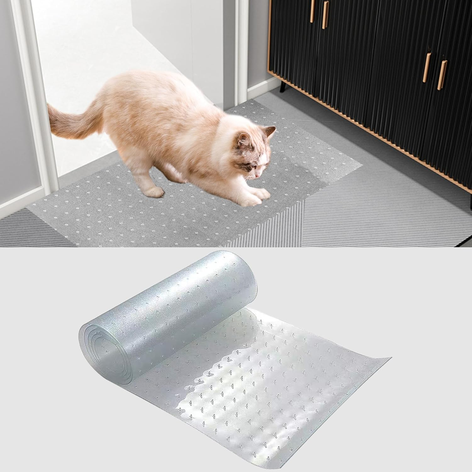 Carpet Protector for Pets, Cat Carpet Protector Mat, Non-Slip Carpet Protector for Pets DIY, Anti-Scratch Mat under Door, Clear PVC, Easy to Cut, 38X112Cm image number 1
