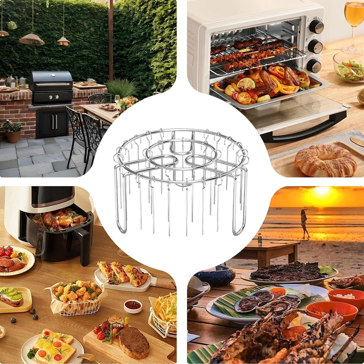 Air Fryer Racks, Skewer Racks for Airfryers, Vertical Oven Skewer Holder, Stainless Steel Skewers Heat-Resistant, Reusable,Rust-Proof image number 4