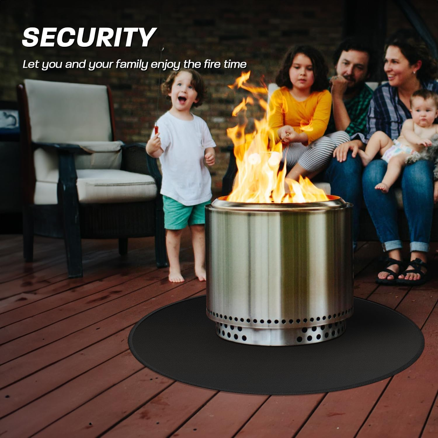 Fire Pit Mat, Camping Fireproof Mat, round Fireproof under Grill Mats for Outdoor Grill, Portable Camping Stove Mat for Solo Stove Accessories, Barbecue Mat for Solo Stove Bonfire (L, 97CM*97CM) image number 5
