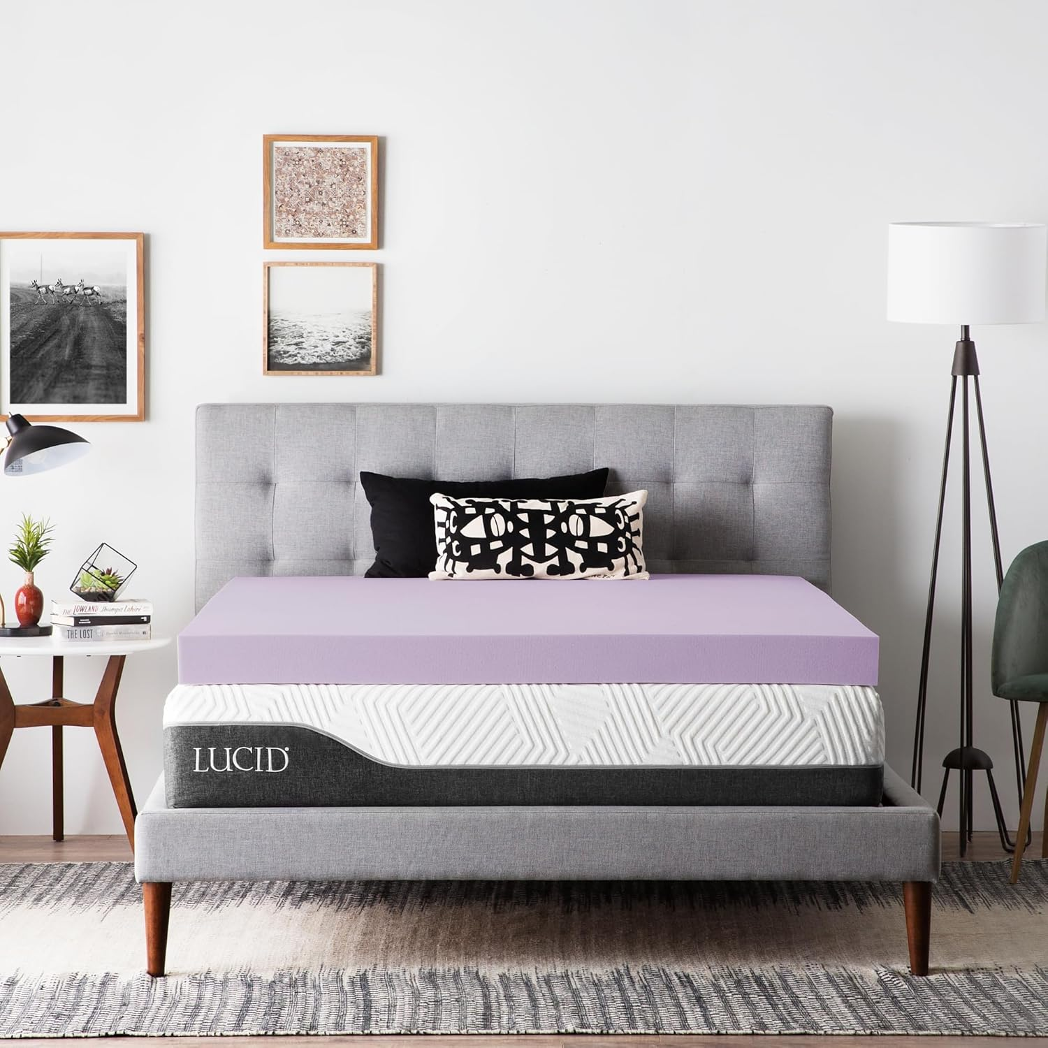 LUCID 4 Inch Lavender Infused Memory Foam Mattress Topper - Ventilated Design - Queen Size