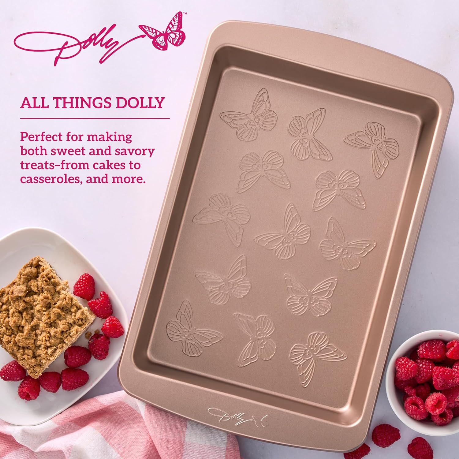 Dolly Parton Butterfly Stamp Cake Pan &ndash; Carbon Steel Nonstick Bakeware with Textured Butterfly Design, Durable Rolled Rim, Oven Safe to 450F, Perfect for Cakes, Cheesecakes and Savory Bakes image number 6