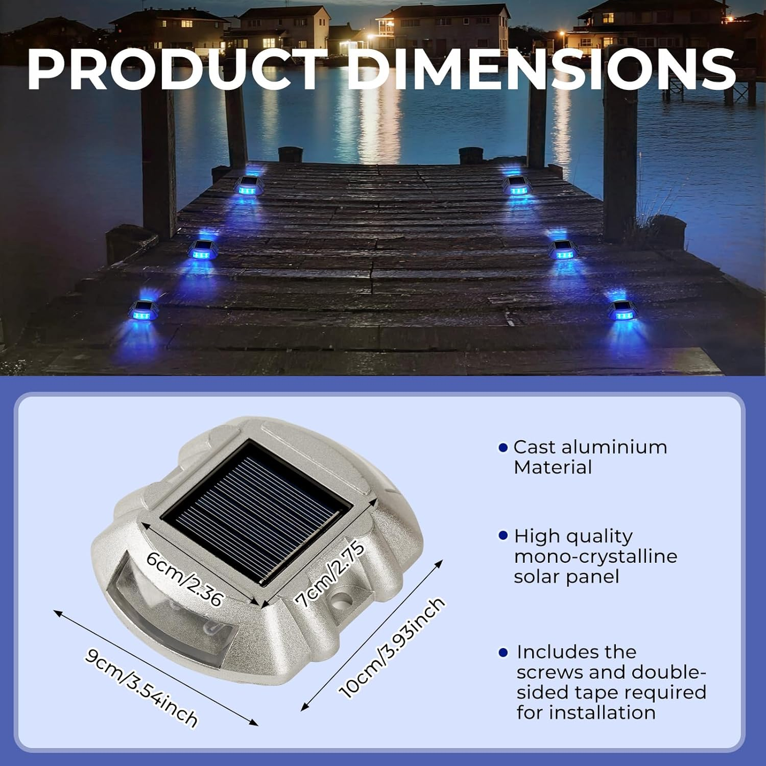 JEWOSTER Solar Driveway Lights - Extra Bright Solar Deck Lights with 6 LED, Waterproof Outdoor Solar-Powered Light for Garden, Pathway, Walkway, Deck, Yard and Driveway - 2 Pack, Blue image number 3