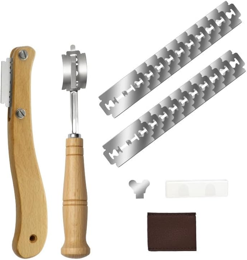 Bread Lame Dough Scoring Slashing Tools Baking Sourdough Bread Knife Razor Cutter Bread Lame Slashing Tool, 2Pcs Wooden Handle Bread Slashing Tool Dough Scoring Tools with 20 Pieces Replaceable Blades image number 3