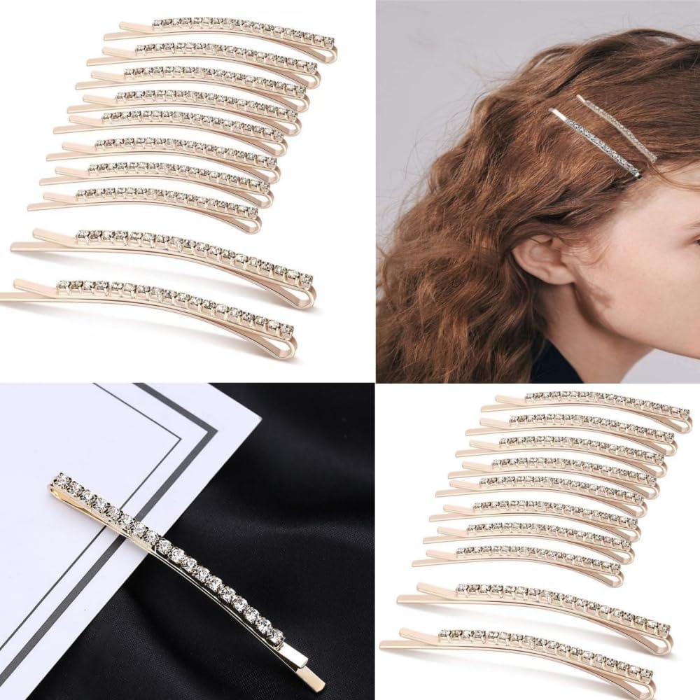 Changyeah Crystal Hair Pins, 12 Pieces Crystal Hair Pins, Diamond Hair Clips, Hair Clips, Accessories for Women, Girls, Gift and Birthday (Gold) image number 5