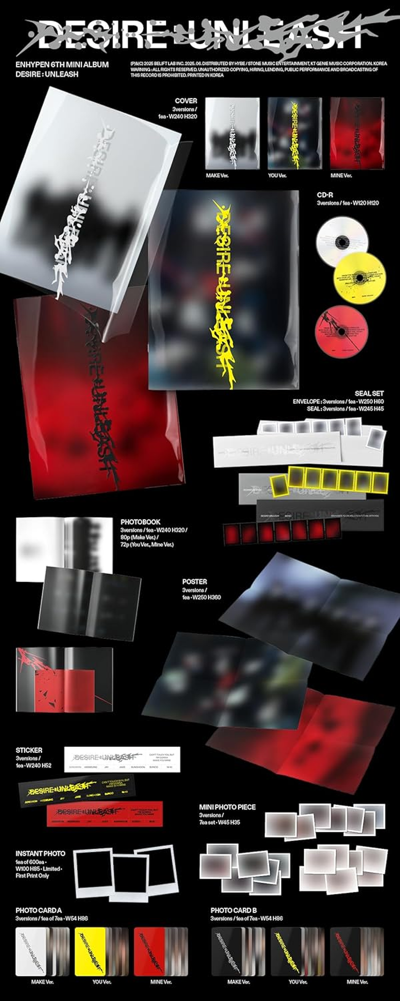 ENHYPEN DESIRE : UNLEASH 6Th Mini Album Standard MINE Version Cd+1Ea Photobook+1Ea Seal+1P Folded Poster on Pack+1Ea Sticker+7P Mini Photo Piece+1P Photocard A+1P Photocard B+Tracking Sealed EN- image number 1